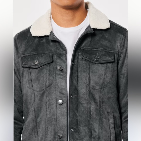 Hollister SHERPA-LINED FAUX SUEDE TRUCKER JACKET - Picture 7 of 8